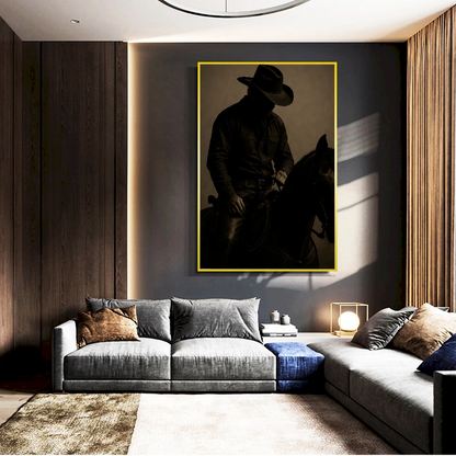 Quadro Cowboy Montado Cavalo Arte Rústica