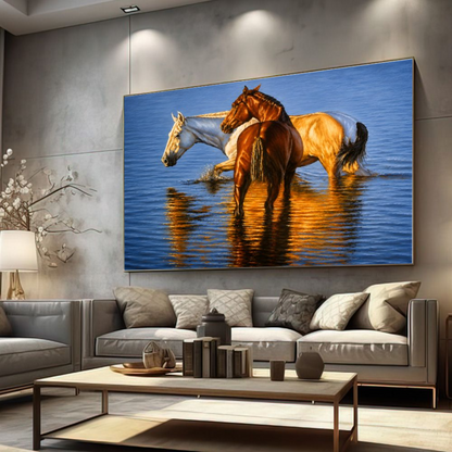 Quadro Sala Cavalos no Lago Dourado