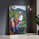 Quadro Pai E Filho Colhendo Café