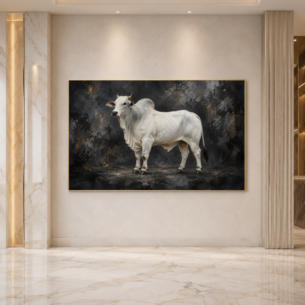 Quadro Sala Touro Branco Luxo