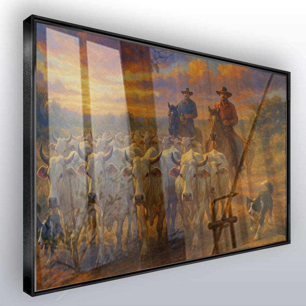 Quadro Efeito Pintura Tocando A Tropa De Gado