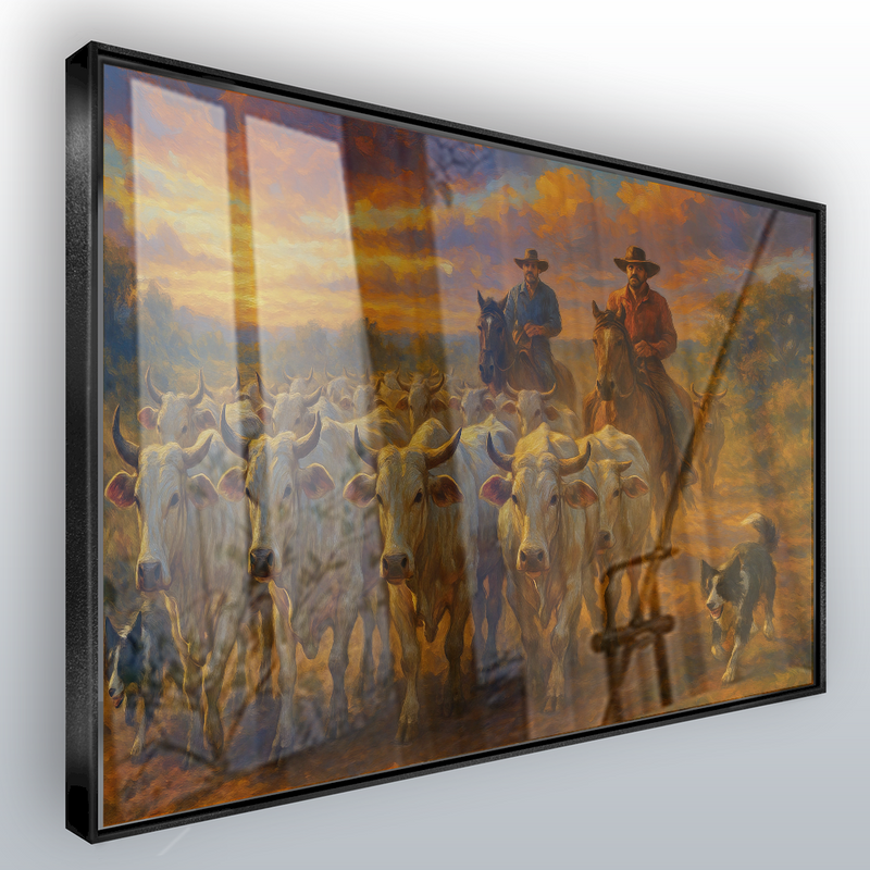 Quadro Efeito Pintura Tocando A Tropa De Gado
