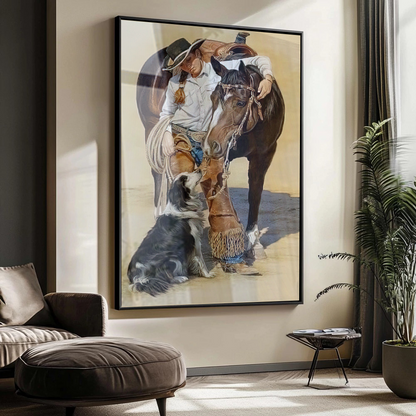 Quadro Moça Cavalo E Cachorro Estilo Pintura