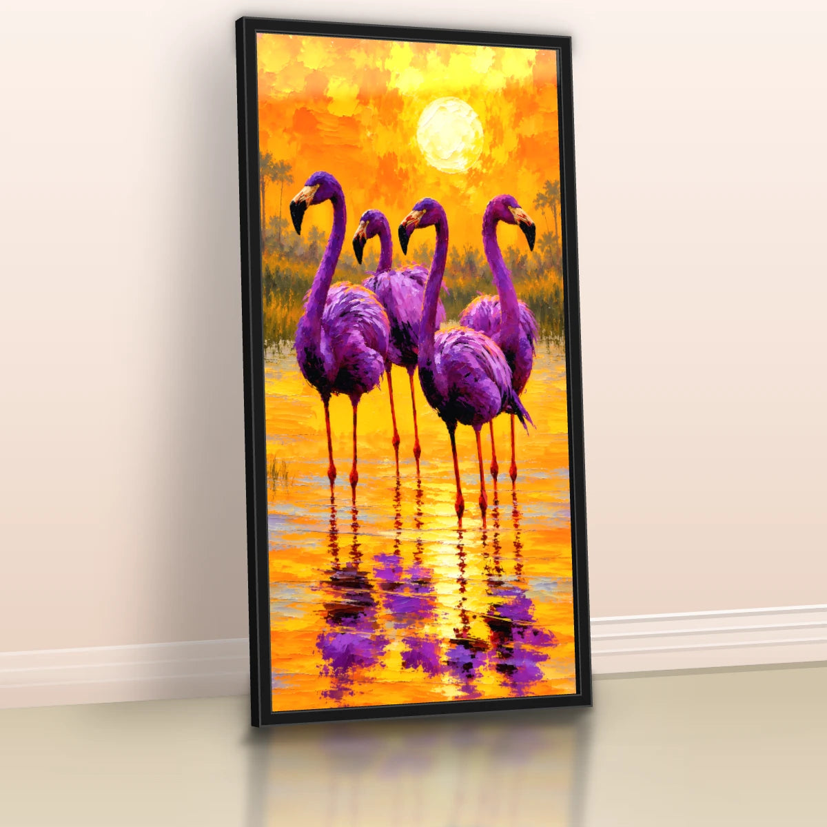 Quadro Sala Flamingos Sunset Purple
