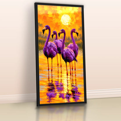 Quadro Sala Flamingos Sunset Purple