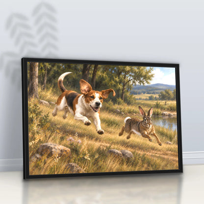Quadro Sala Cachorro e Lebre Rural