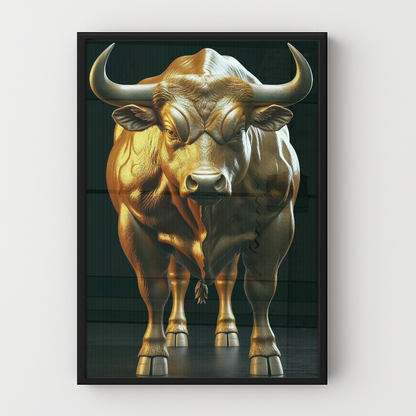 Quadro Touro Dourado Fundo Black