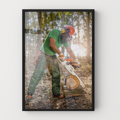 Quadro Serrando Madeira Motosserra