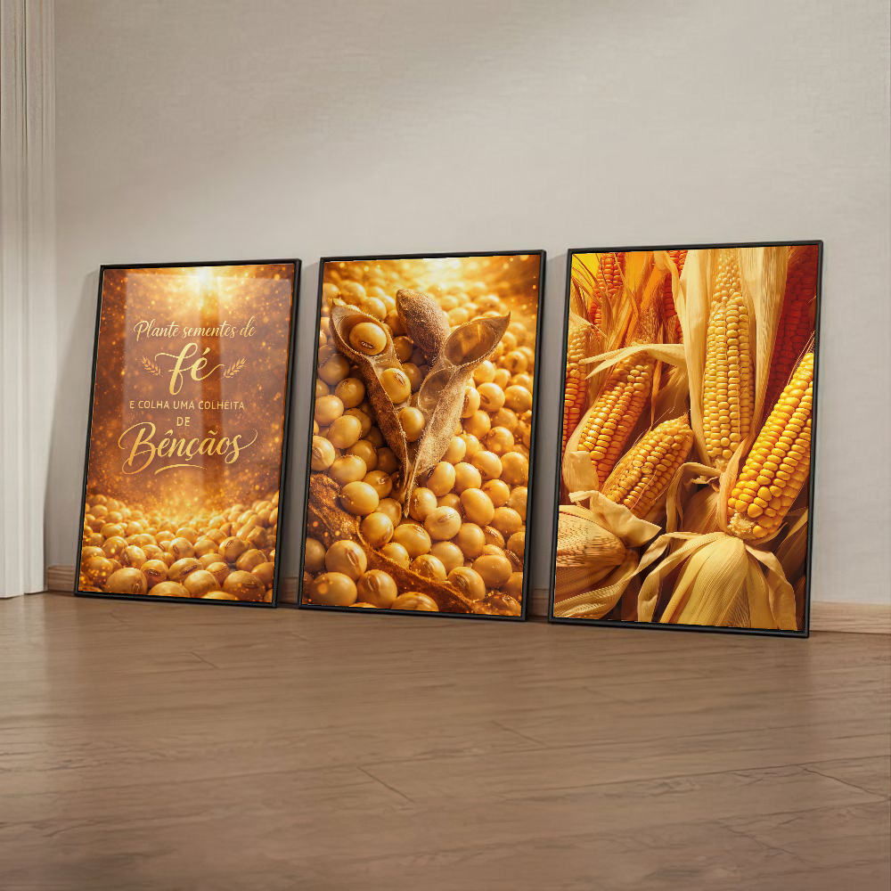 Quadro Trio Espigas De Milho Maduras