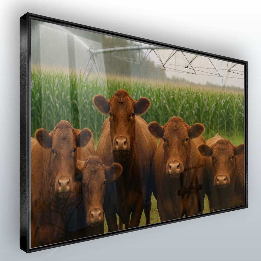 Quadro Gado Red Pastando Pivo Lavoura De Milho