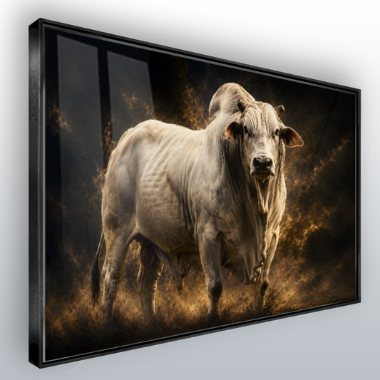 Quadro Sala Touro Branco Gold Dark