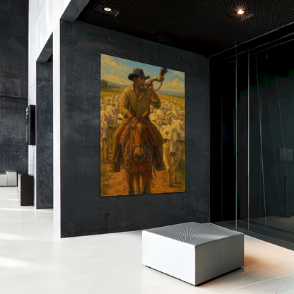 Quadro Tocando Berrante Conduzindo A Boiada