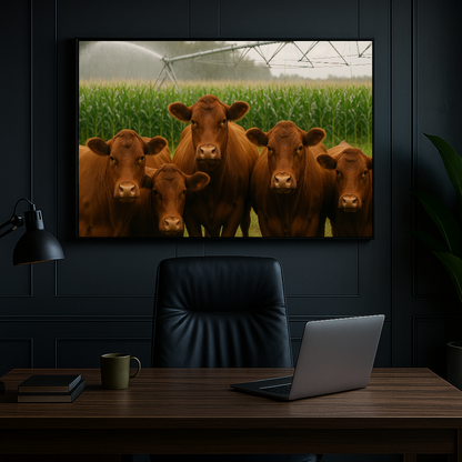 Quadro Gado Red Pastando Pivo Lavoura De Milho