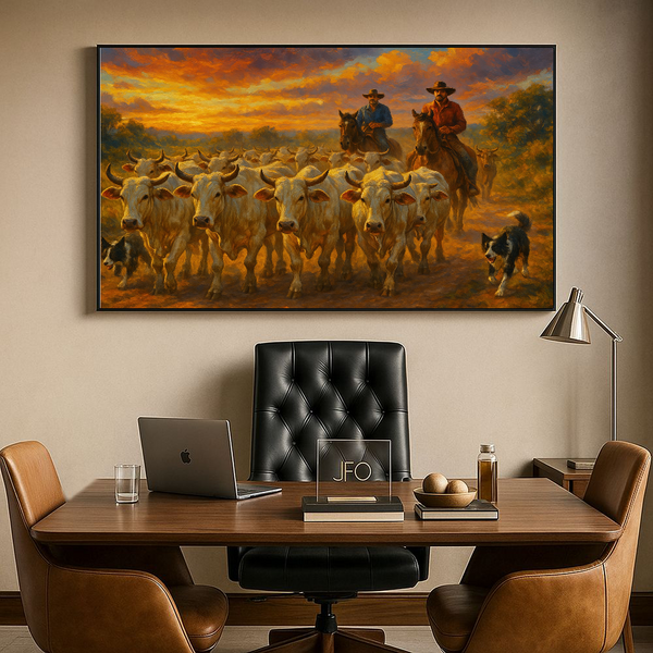 Quadro Efeito Pintura Tocando A Tropa De Gado