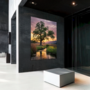 Quadro árvore e lago ao entardecer rural – Agro Quadros