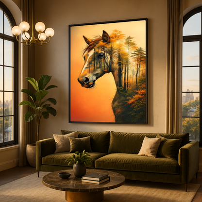 Quadro Sala Cavalo Floresta Outono