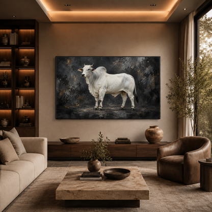 Quadro Sala Touro Branco Luxo