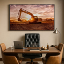 Quadro draga trabalhando ao entardecer rural – Agro Quadros