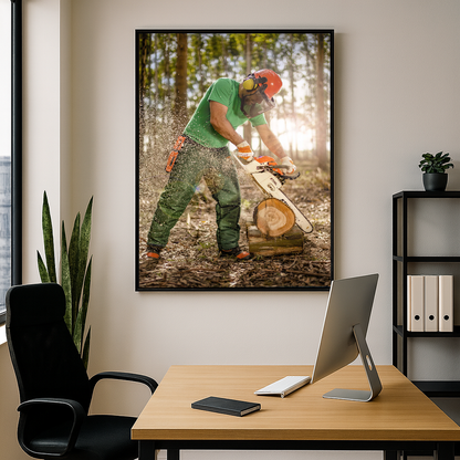 Quadro Serrando Madeira Motosserra