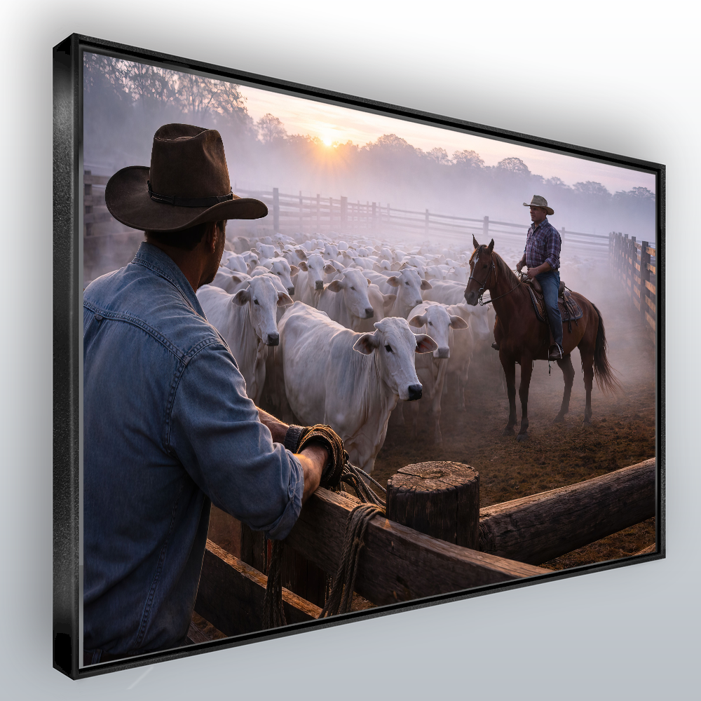 Quadro Lidando Com Gado Ao Amanhecer