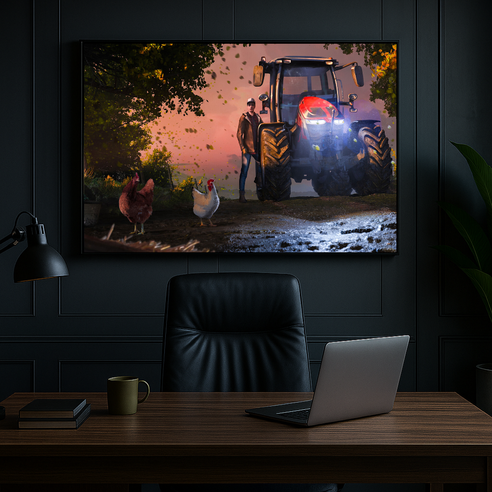 Quadro trator na fazenda estilo jovem game – Arte premium do agronegócio