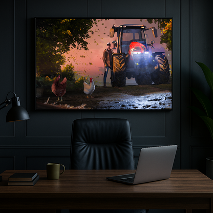 Quadro trator na fazenda estilo jovem game – Arte premium do agronegócio