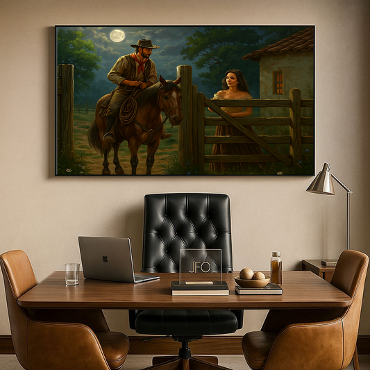 Quadro encontro à noite no interior rural – Agro Quadros