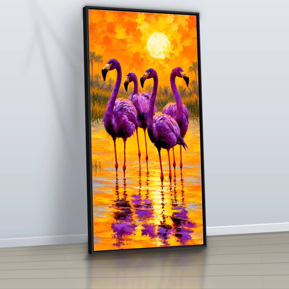 Quadro Sala Flamingos Sunset Purple