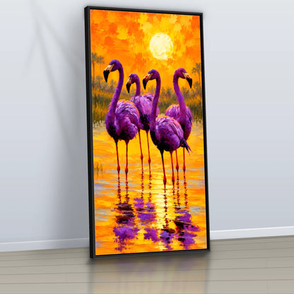 Quadro Sala Flamingos Sunset Purple