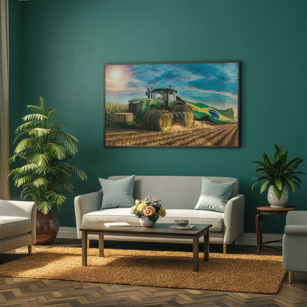 Quadro Trator Puxando Bandeira Do Brasil