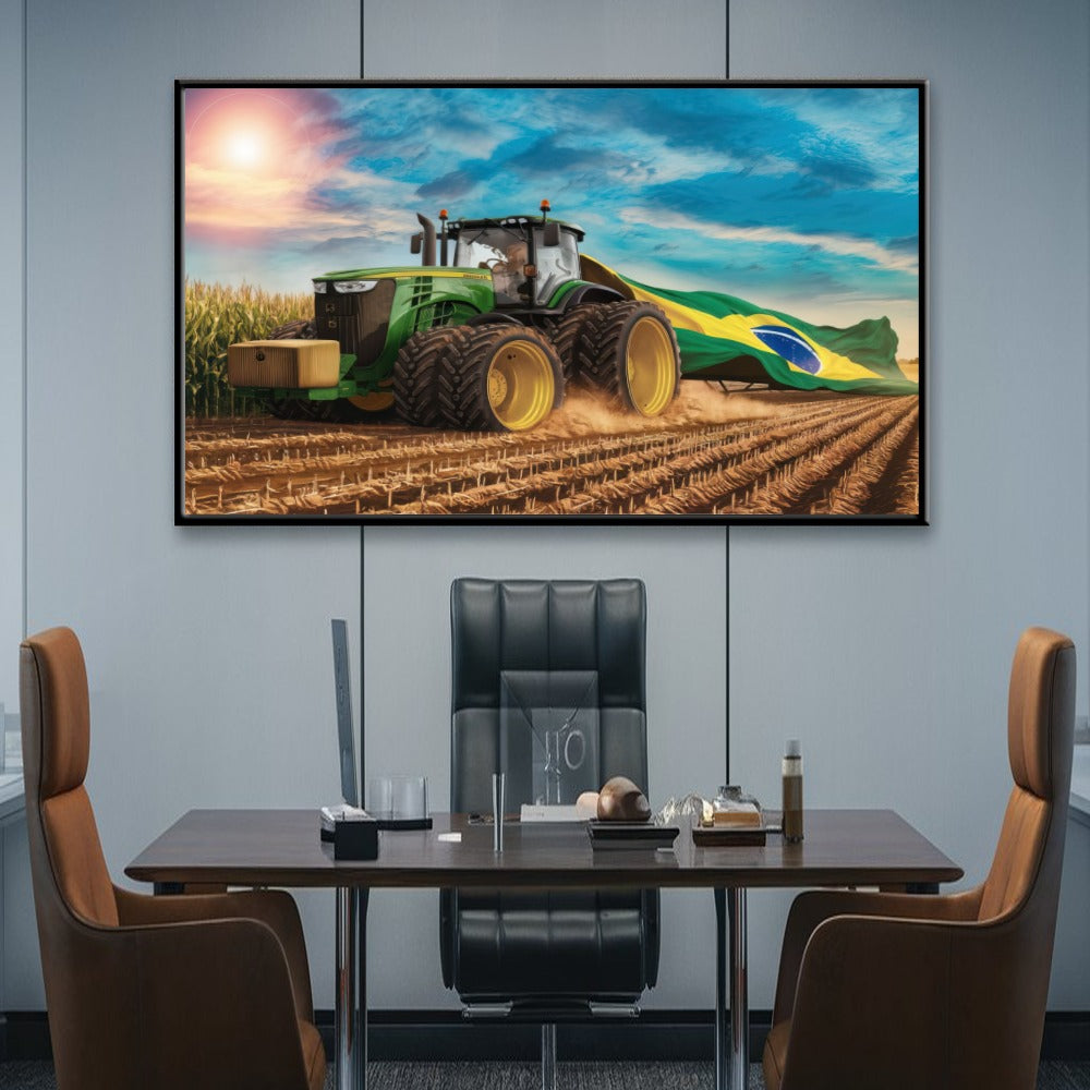 Quadro Trator Puxando Bandeira Do Brasil
