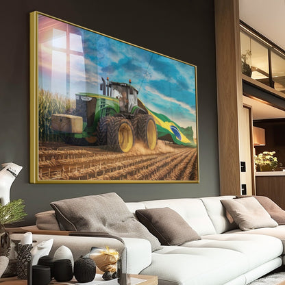 Quadro Trator Puxando Bandeira Do Brasil