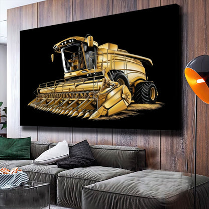 Quadro Colheitadeira Gold Fundo Blackout Estilo Pintura