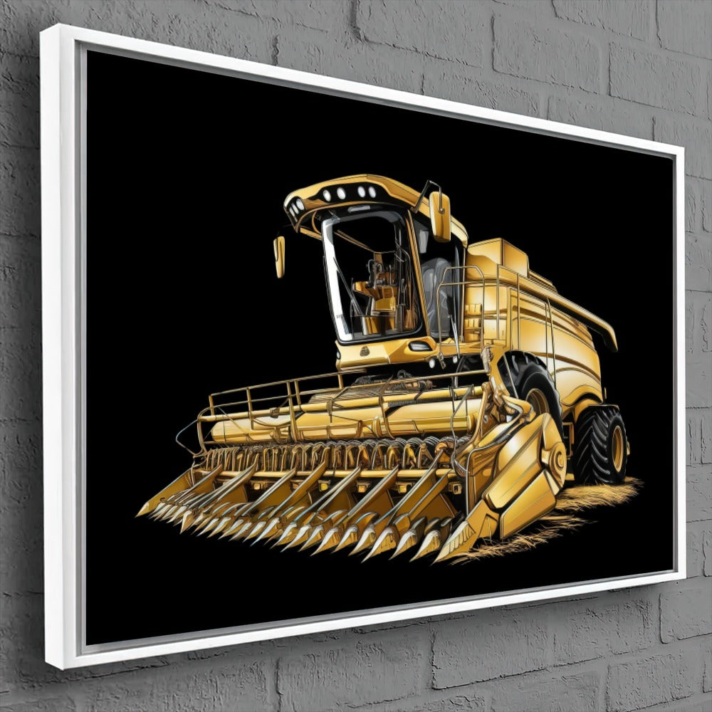Quadro Colheitadeira Gold Fundo Blackout Estilo Pintura