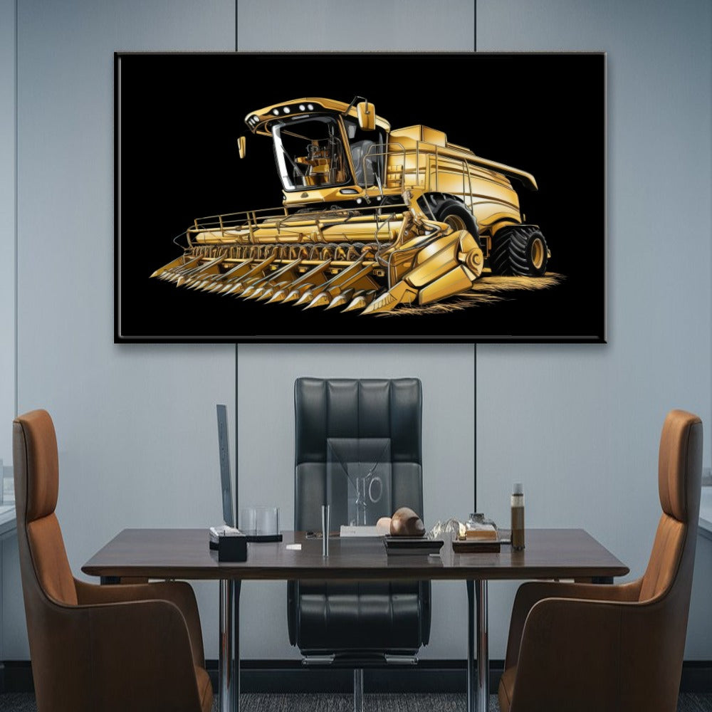 Quadro Colheitadeira Gold Fundo Blackout Estilo Pintura