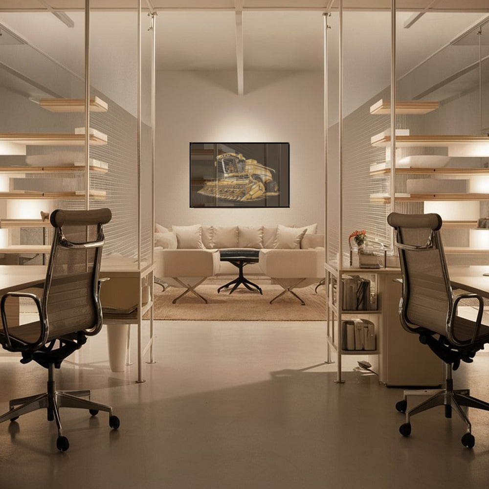 Quadro Colheitadeira Gold Fundo Blackout Estilo Pintura