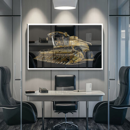 Quadro Colheitadeira Gold Fundo Blackout Estilo Pintura