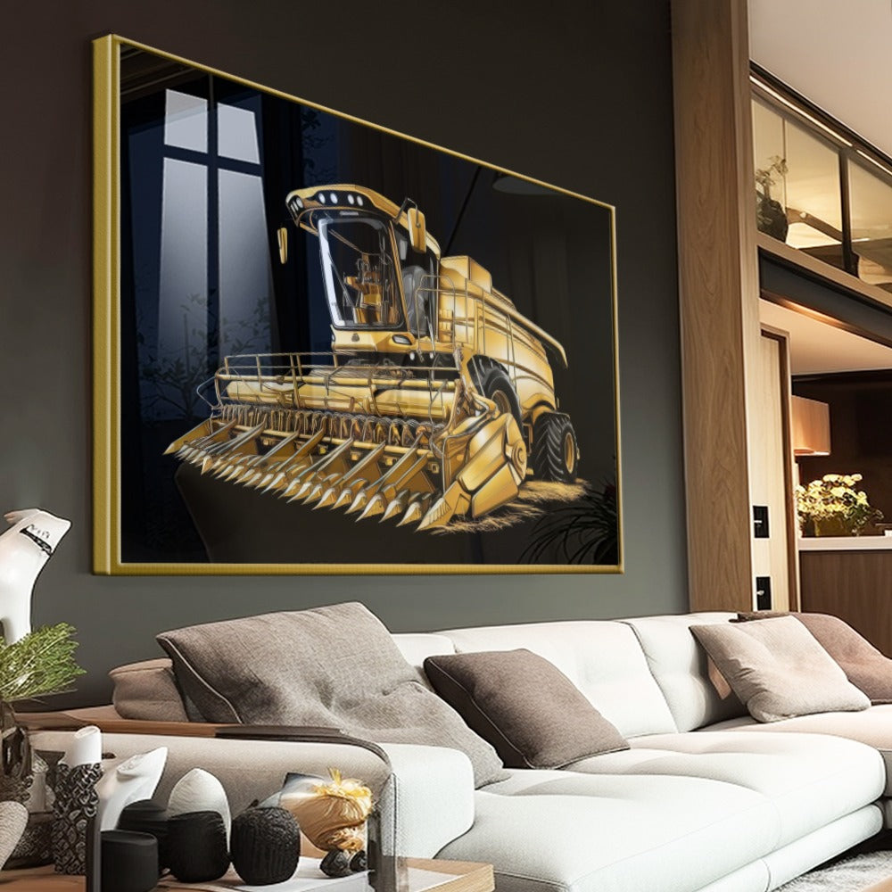 Quadro Colheitadeira Gold Fundo Blackout Estilo Pintura