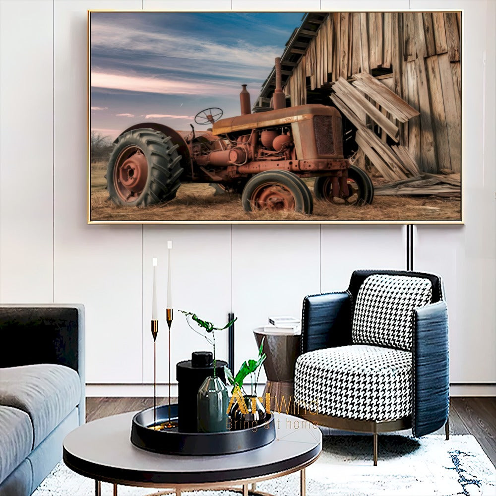 Quadro Trator Antigo E Galpão Velho