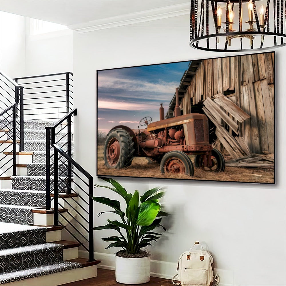 Quadro Trator Antigo E Galpão Velho