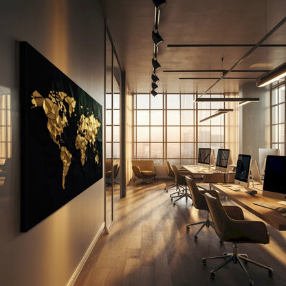 Quadro Mapa Mundi 3D Dourado Black