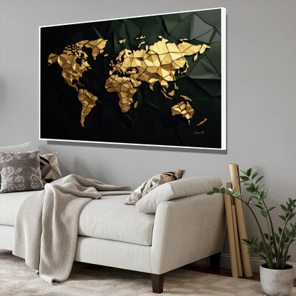 Quadro Mapa Mundi 3D Dourado Black