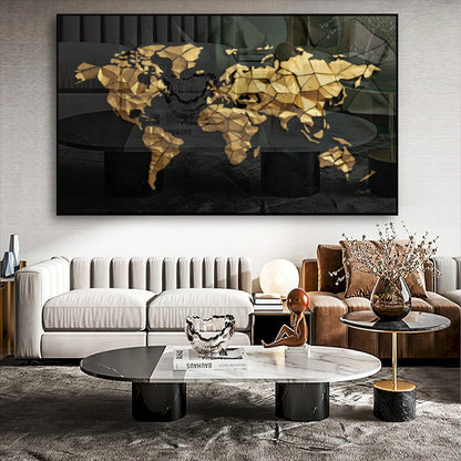 Quadro Mapa Mundi 3D Dourado Black