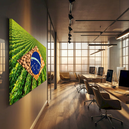 Quadro Bandeira Brasil Agro Estrelas Com Gado Nelore