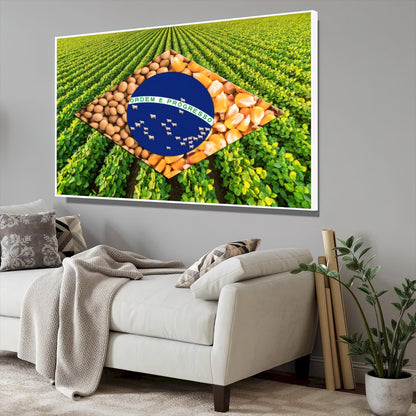 Quadro Bandeira Brasil Agro Estrelas Com Gado Nelore