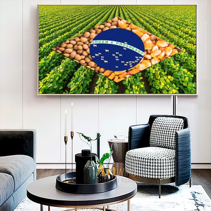 Quadro Bandeira Brasil Agro Estrelas Com Gado Nelore