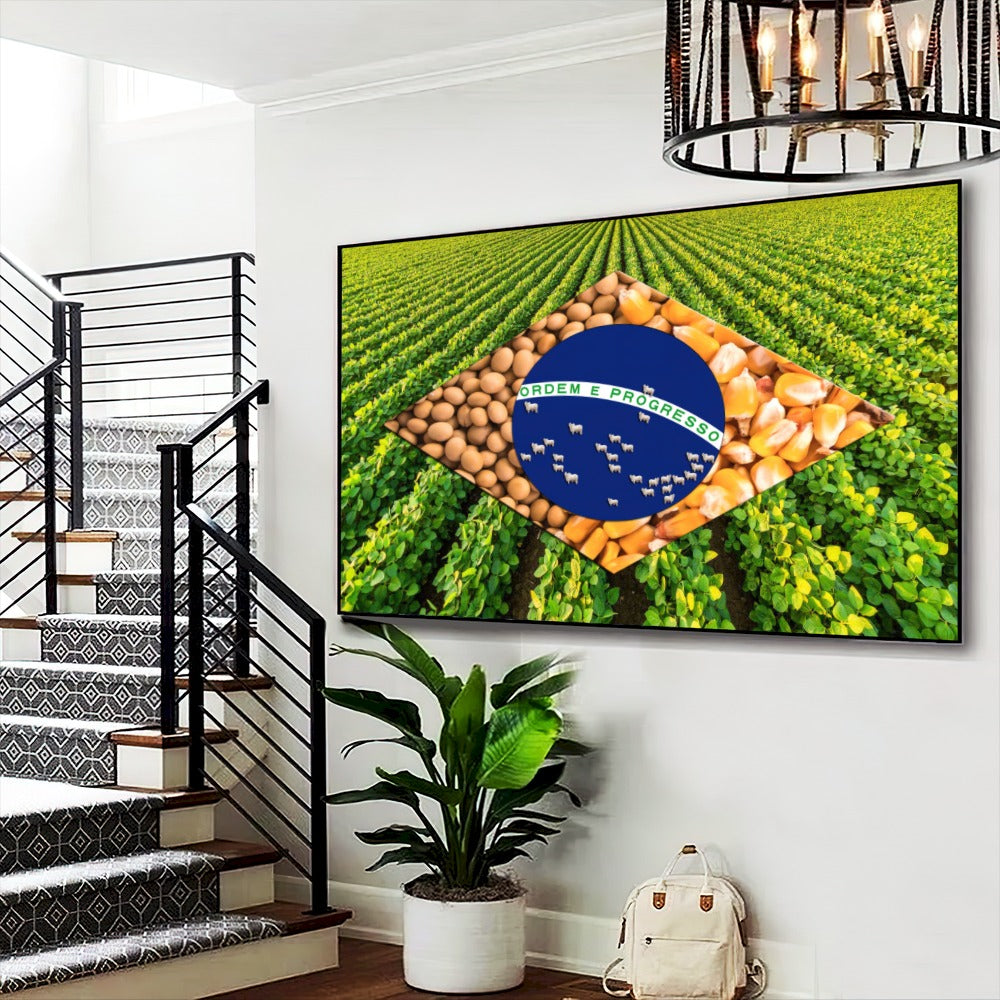 Quadro Bandeira Brasil Agro Estrelas Com Gado Nelore