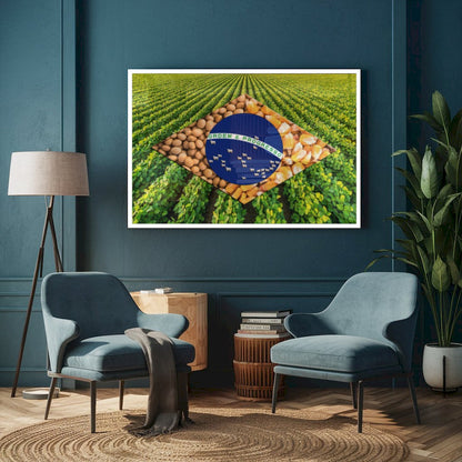 Quadro Bandeira Brasil Agro Estrelas Com Gado Nelore
