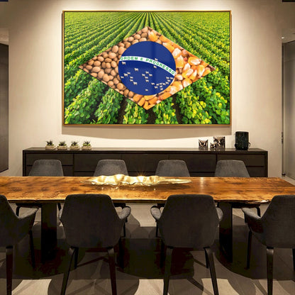 Quadro Bandeira Brasil Agro Estrelas Com Gado Nelore