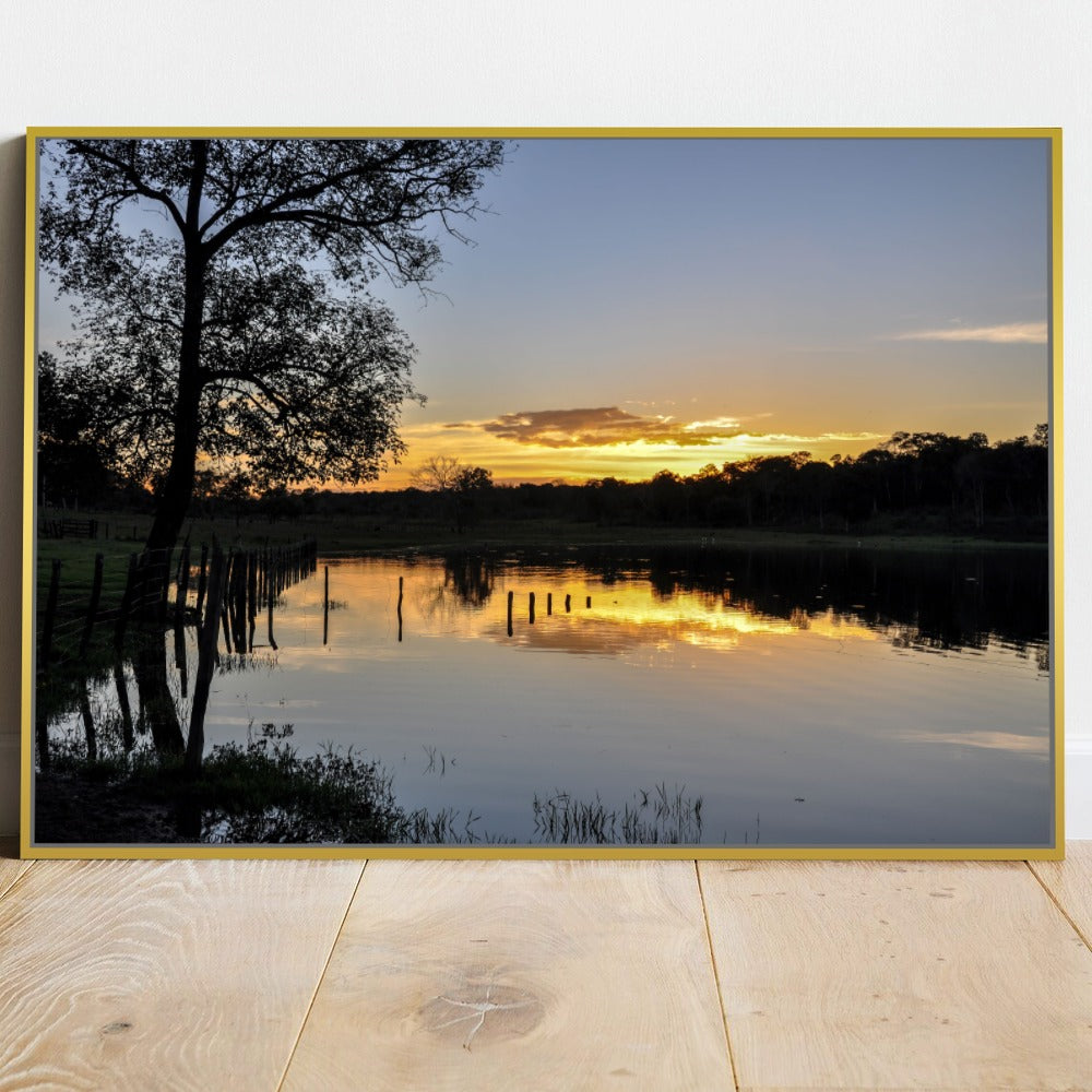 Quadro Açude E Pôr Do Sol Na Fazenda